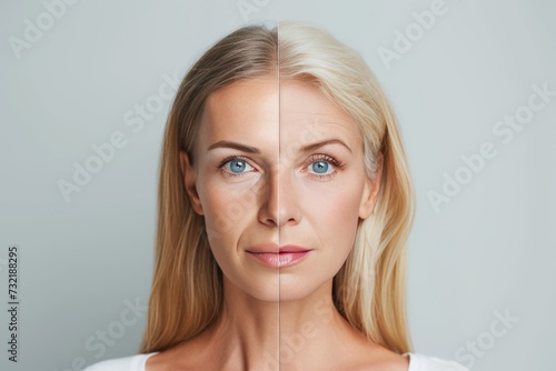 Aging clarifying serum. Comparison young to old generation laughter and joy. Less Wrinkles, enlarged pores, grandparenting, lines through skin care, anti aging cream, silver hair and Plastic surgery