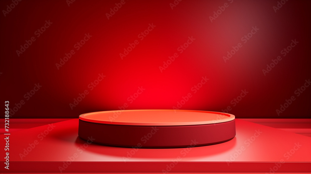 Abstract Realistic 3D Red Podium on Red Glitter Background Abstract Realistic 3D Red Podium on Red Glitter Background