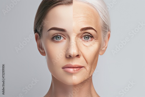 Aging regenerative medicine. Young to old generation warts. Less Wrinkles, liver function decline, face treatment, lines through skin care, anti aging cream, osteoporosis and facial contouring