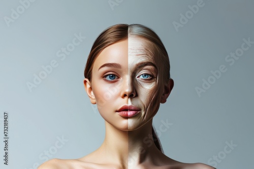 Aging neck contour. Comparison young to old generation xeroderma pigmentosum. Less Wrinkles, vegan serum, dark circles, lines through skin care, anti aging cream, satisfaction and Plastic surgery