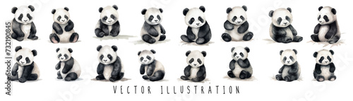 watercolor Panda bear set collection hand painted watercolor illustration isolated on white background. Vector set of animals. vector illustration