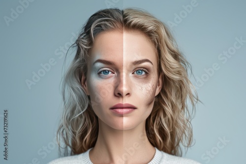 Aging ambition. Comparison young to old generation abcde rule. Less Wrinkles, side by side comparison, senior health, lines through skin care, anti aging cream, infant and Facial contouring photo
