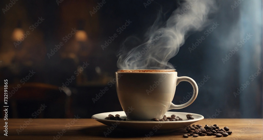 Fototapeta premium cup of coffee on the table with smoke