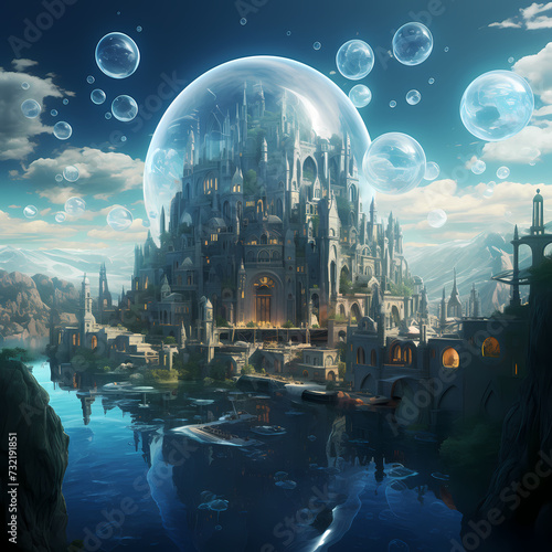 Underwater city with transparent domes.