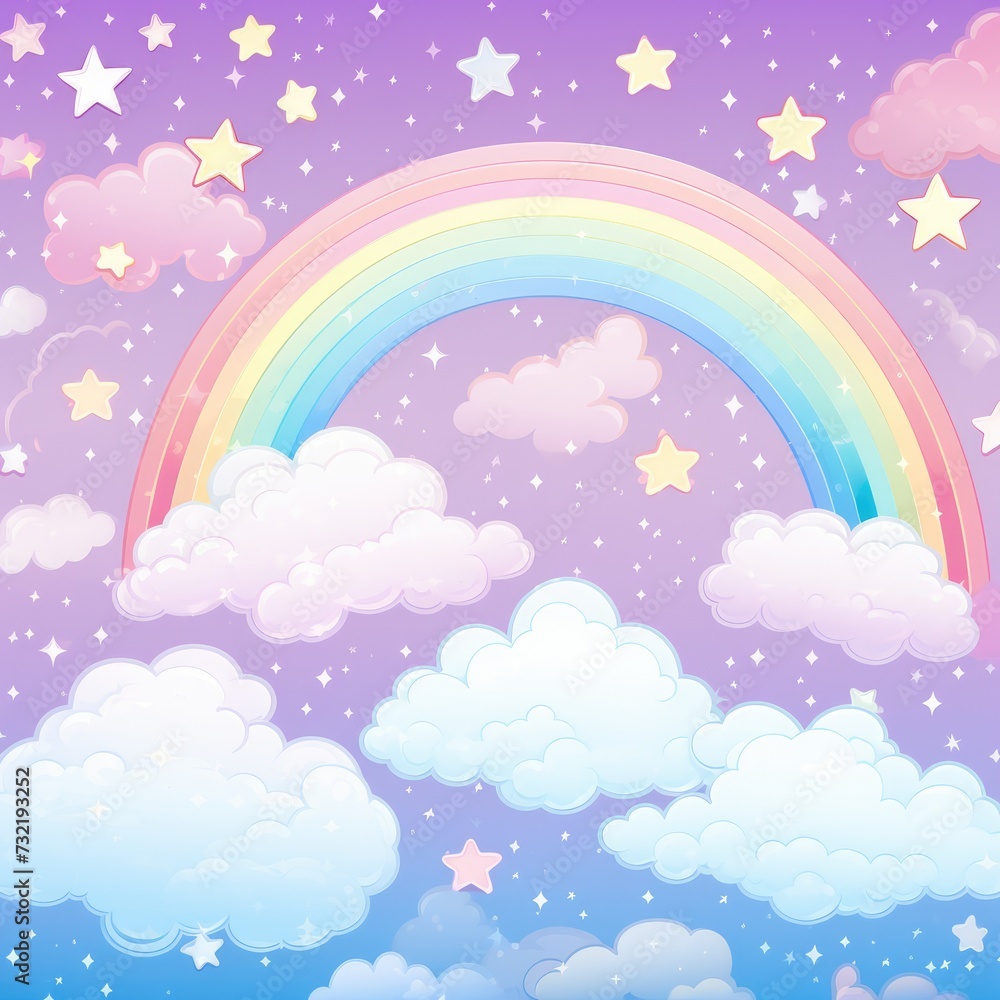 Rainbow in the Sky With Stars and Clouds