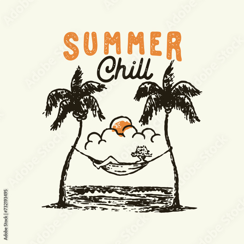 hammock illustration beach graphic summer design chill out badge tropical vintage paradise