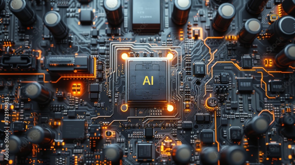 Fototapeta premium AI, artificial intelligence concept CPU digital technology artificial intelligence computer processor board chip Advanced Mobile Microprocessor Connecting Motherboard and Activating the entire System