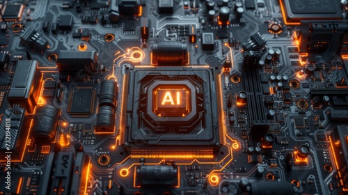 AI, artificial intelligence concept CPU digital technology artificial intelligence computer processor board chip Advanced Mobile Microprocessor Connecting Motherboard and Activating the entire System