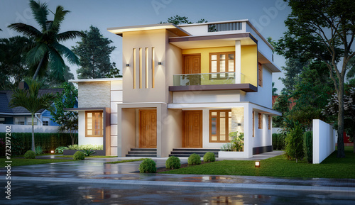 3d illustration of a newly built luxury home © abhijith3747