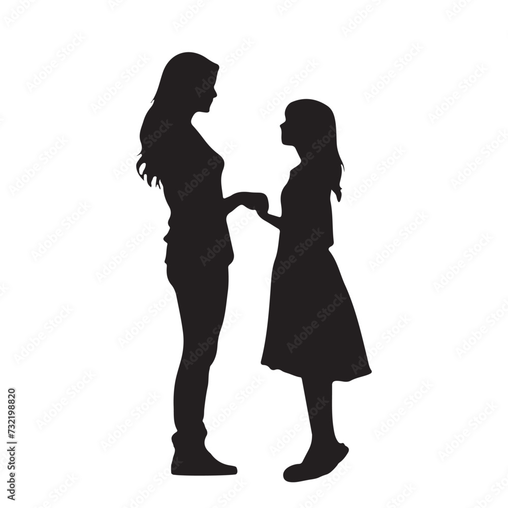 Mother and son Silhouette, mom holding baby vector illustration of family on white background.