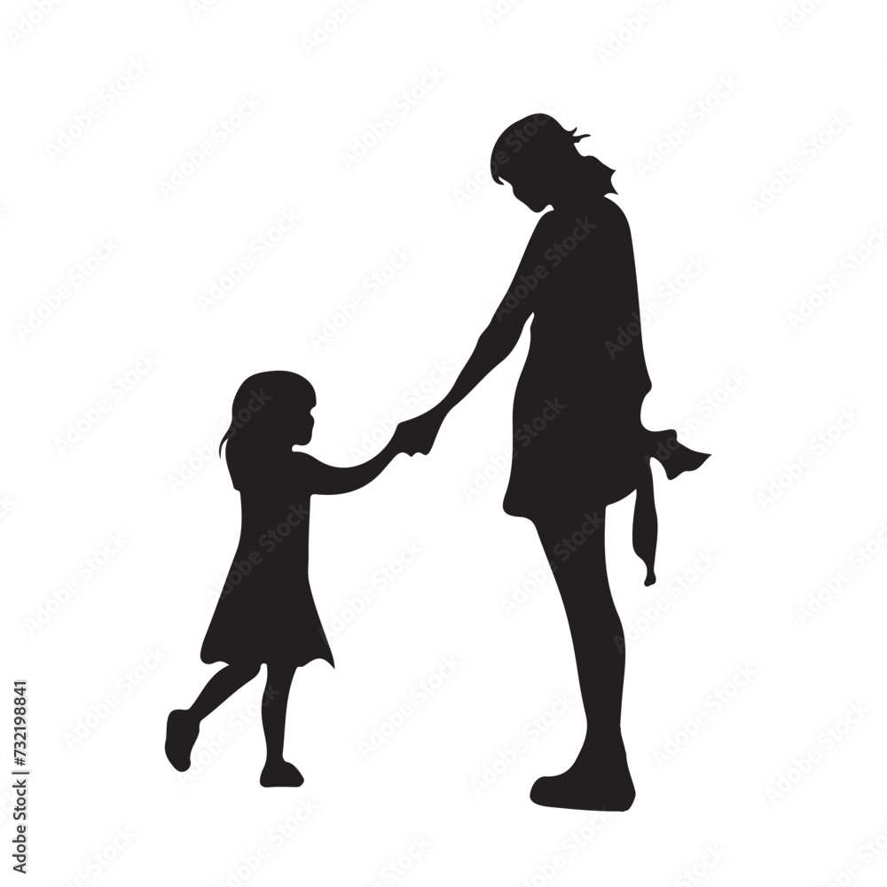 Mother and son Silhouette, mom holding baby vector illustration of family on white background.