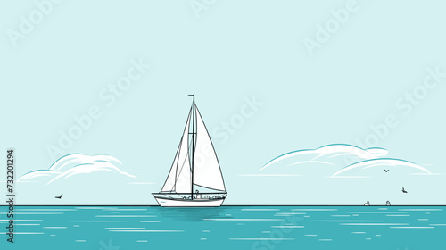 Illustration of a sailing boat navigating through turquoise waters  capturing the sense of freedom and exploration associated with sea adventures. simple minimalist illustration creative