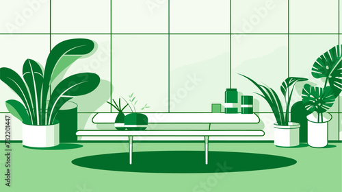 Abstract geometric patterns inspired by green office design  symbolizing the harmonious integration of workspaces and sustainable natural elements. simple minimalist illustration creative