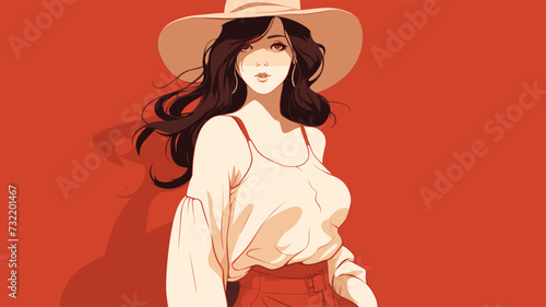 Vector illustration of a Western woman in casual attire  portraying the contemporary and diverse styles embraced by women in Western cultures. simple minimalist illustration creative
