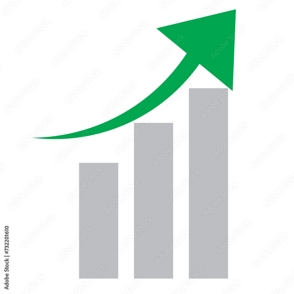 Growing business green arrow on white. Profit arow Vector illustration.Business concept, growing chart. Concept of sales symbol icon with arrow moving up.