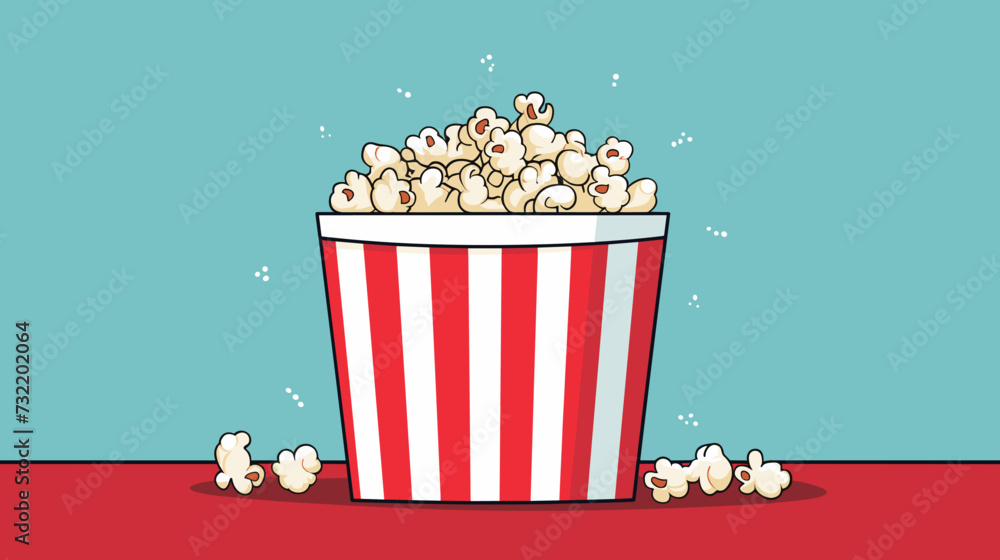 Digital design featuring a realistic bucket filled with popcorn  evoking the sensory pleasure and savory experience associated with enjoying a movie snack. simple minimalist illustration creative