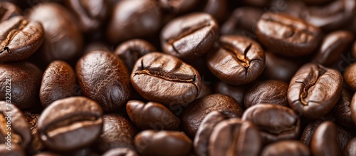 A detailed view of a stack of coffee beans, including Kona coffee, Single-origin coffee, Jamaican blue mountain coffee, and Kapeng barako. photo