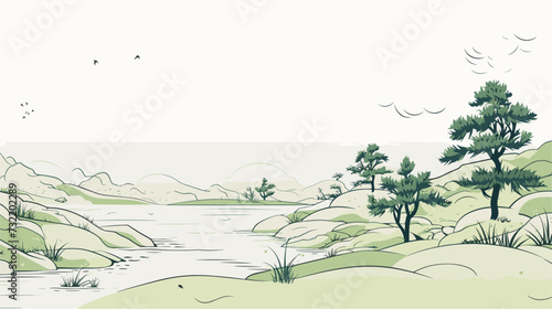 Vector graphics portraying top views of landscapes with a focus on environmental conservation  showcasing sustainable practices  green initiatives  and harmonious coexistence with nature. simple
