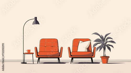 Minimalist scene with silhouettes of mid-century modern furniture in a well-lit living room  symbolizing the timeless elegance and functional beauty of classic modern interiors. simple minimalist