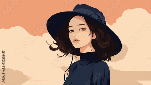 Digital design of a modern Western woman with a blend of eclectic styles  symbolizing the diverse and evolving roles within Western societies. simple minimalist illustration creative