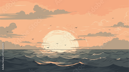 Digital graphic featuring a stylized hurricane over a body of water  illustrating the meteorological characteristics and potential impact of tropical storms. simple minimalist illustration creative