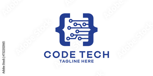 logo design combination of code signs with modern technology, logo design template, symbol idea.