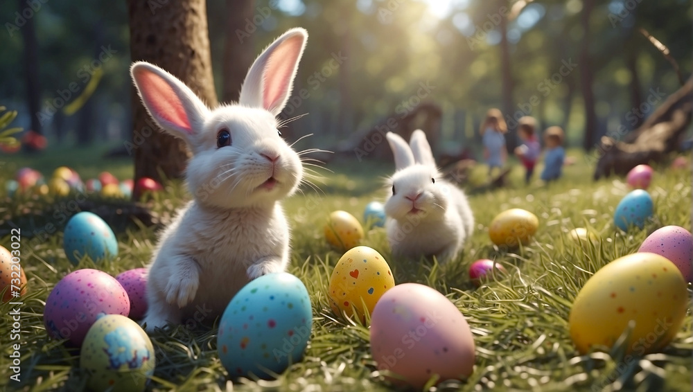 Easter Egg Bunny Hunt Kids Forest Woods Easter Egg Bunny Hunt Kids Forest Woods