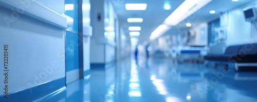 A blurred perspective of a hospital corridor  evoking the urgency and fast paced environment of a modern healthcare facility