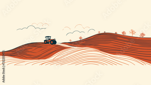 Abstract geometric patterns inspired by tractor tracks in a plowed field  symbolizing the rhythmic and purposeful nature of agricultural machinery. simple minimalist illustration creative