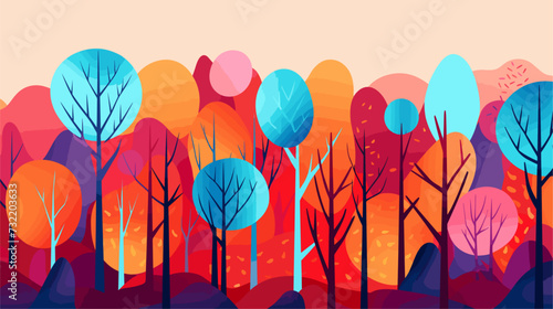 Abstract geometric forest with vibrant colors and bold shapes  conveying the complexity and diversity found in nature. simple minimalist illustration creative