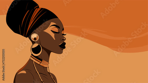 Vector art of an African woman with a proud stance  adorned with tribal jewelry  representing cultural identity  strength  and beauty. simple minimalist illustration creative