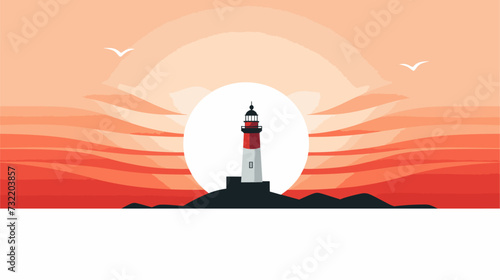 Geometric patterns forming a silhouette of a lighthouse beaming light  symbolizing motivation as a guiding force through challenges and uncertainties. simple minimalist illustration creative