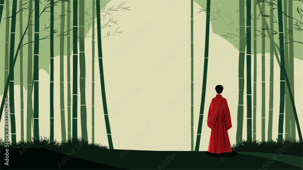 Minimalist scene of a Chinese woman in a bamboo forest reflecting the natural grace and strength often associated with Chinese cultural symbolism. simple minimalist illustration creative Minimalist scene of a Chinese woman in a bamboo forest reflecting the natural grace and strength often associated with Chinese cultural symbolism. simple minimalist illustration creative