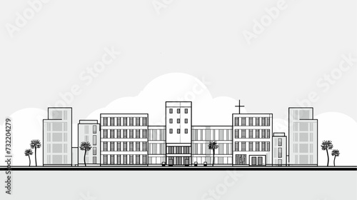 Geometric patterns forming a silhouette of a city hotel's iconic facade  representing the landmark status and architectural significance of the premier accommodation. simple minimalist illustration