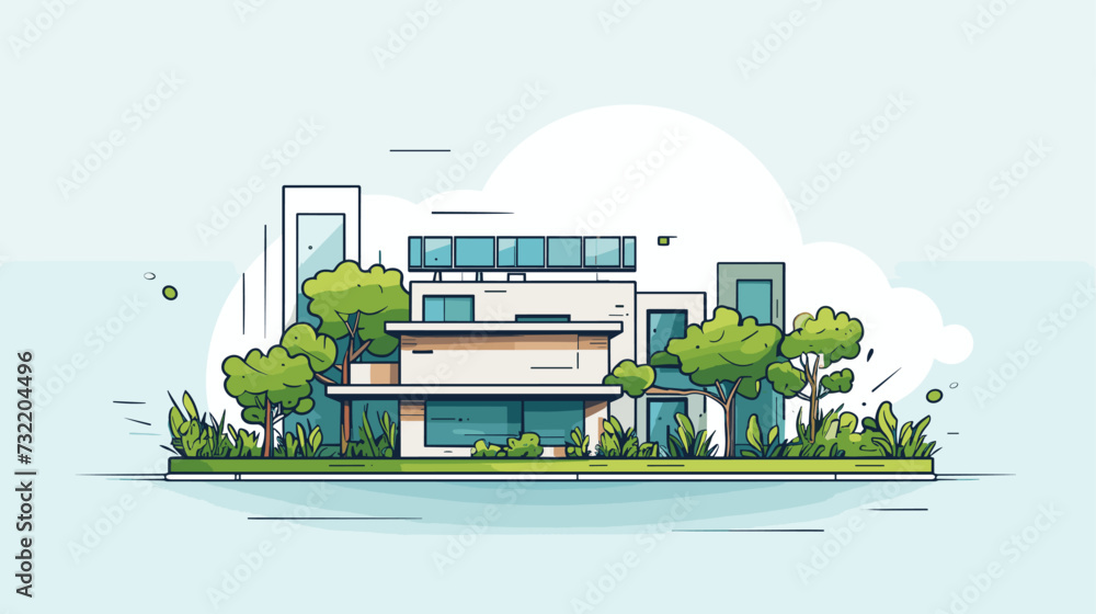Climate Adaptable Building Vector Digital graphic featuring an eco-friendly building with rooftop gardens ...