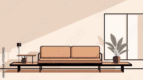 Geometric patterns forming a silhouette of a minimalist living room with neutral color palette  representing the serene and calming ambiance characteristic of modern interior design. simple minimalist