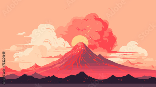 Digital graphic featuring a stylized representation of a volcanic eruption showcasing the breathtaking colors  textures  and shapes associated with the aesthetic appeal of volcanic phenomena. simple