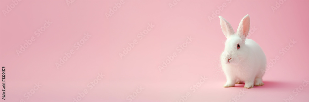 Cute white rabbit on pastel background with copy space for text Cute white rabbit on pastel background with copy space for text