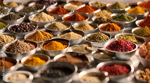 A diverse array of vibrant herbs and spices used to enhance culinary flavors photo