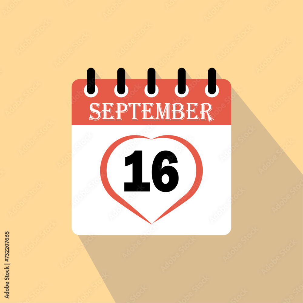 Icon calendar day - 16 September. 16th days of the month, vector illustration. Icon calendar day - 16 September. 16th days of the month, vector illustration.