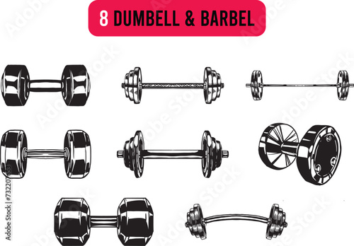 Fitness dumbbells isolated on white background. Design element for logo, label, sign, emblem, poster. Vector illustration