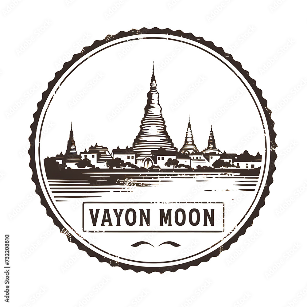 Stamp of Yangon City With Monochrome Mustard Color Shwedagon Pagoda a Transparent PNG City Concept Art Tshirt Design Illustration Label Diverse City Castle Large Urban Market Project Collage 