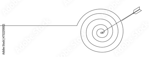 Target with arrow continuous one line drawing. Success concept. Vector illustration isolated on white.