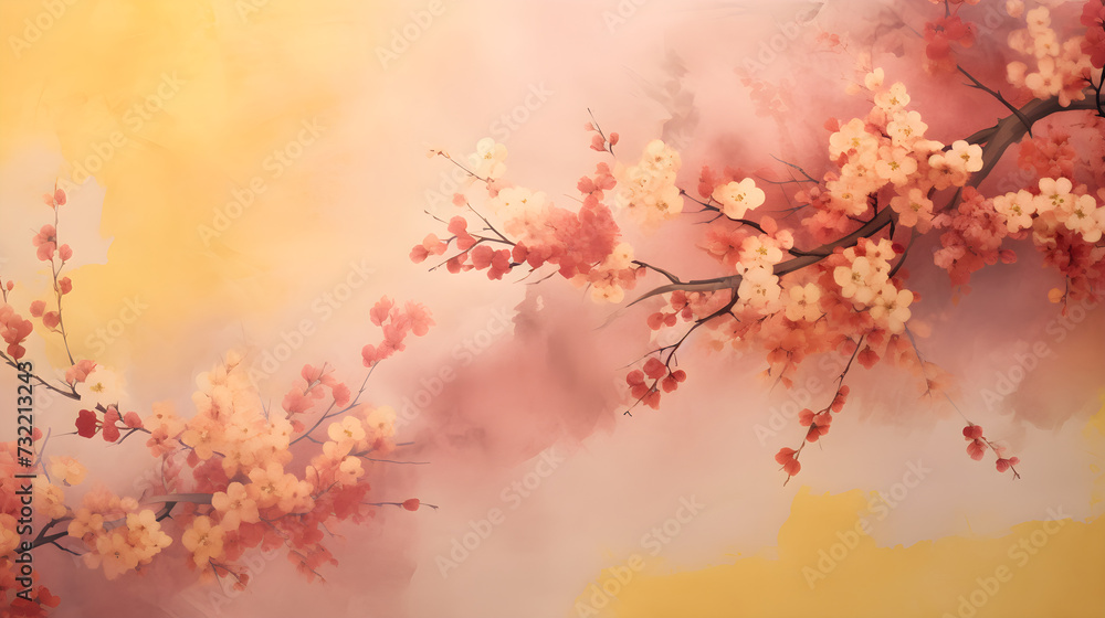 Soft Cherry Blossoms on Warm Gradient Wallpaper Background