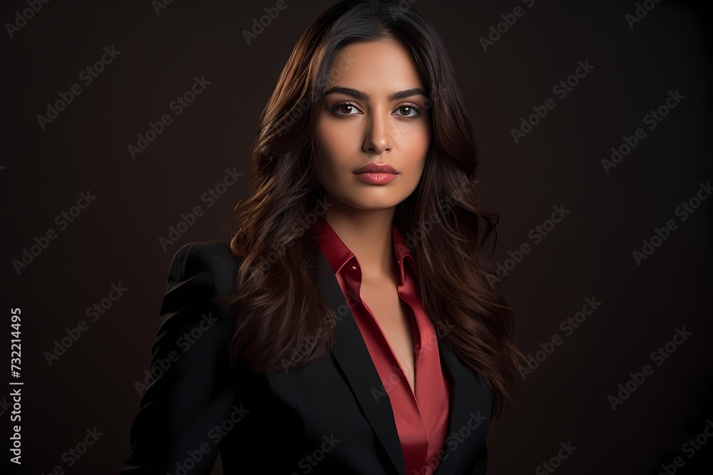 Mesmerizing charm encapsulated in an individual adorned with beautiful business clothes, their radiant look captured flawlessly by an HD camera against a studio backdrop.