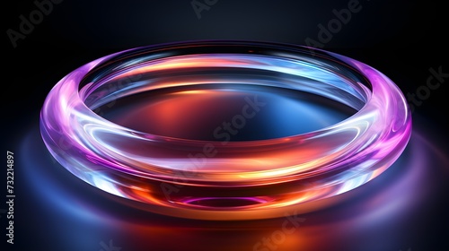 a brightly glowing iridescent thin circle of light on a black background