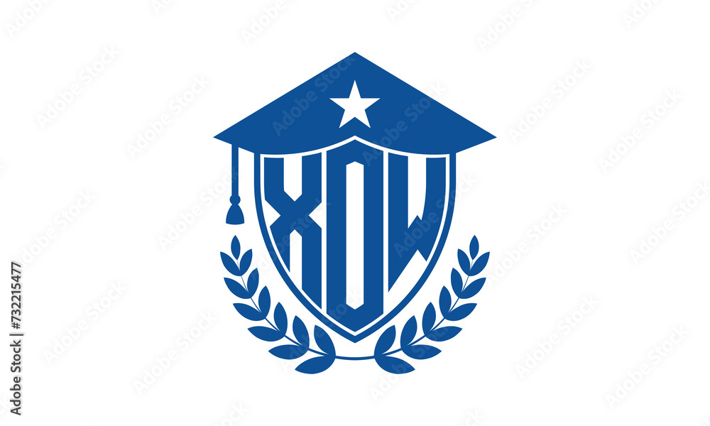 XOW three letter iconic academic logo design vector template. monogram, abstract, school, college, university, graduation cap symbol logo, shield, model, institute, educational, coaching canter, tech XOW three letter iconic academic logo design vector template. monogram, abstract, school, college, university, graduation cap symbol logo, shield, model, institute, educational, coaching canter, tech