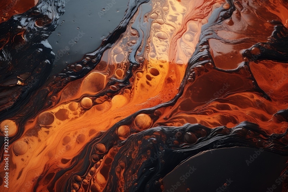 Fiery Abstract Painting Evoking a Volcanic Eruption with Dynamic Orange and Black Tones
