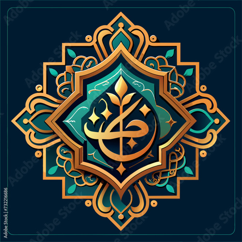 Luxury Golden Allahu Realistic three dimensional Arabic ornamental with dark background generated by Ai