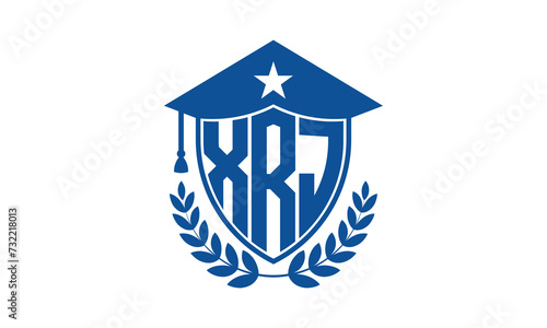 XRJ three letter iconic academic logo design vector template. monogram, abstract, school, college, university, graduation cap symbol logo, shield, model, institute, educational, coaching canter, tech